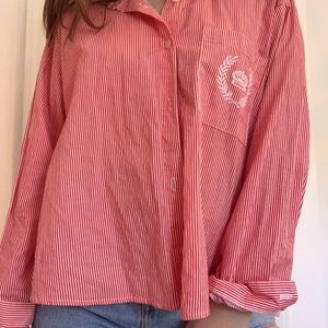 red striped button down crop top